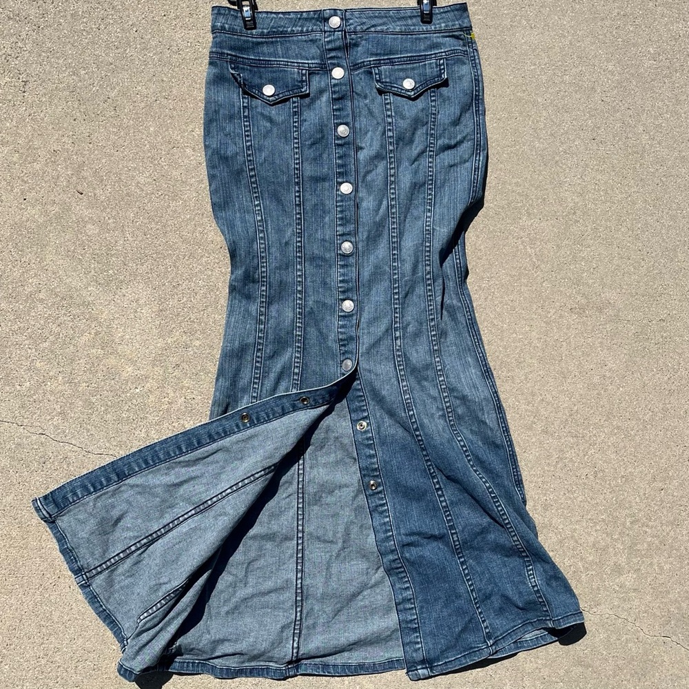 Vintage Denim Button-Front Pocket Skirt